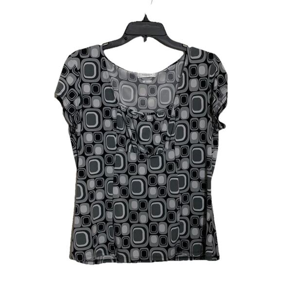 Van Heusen Babydoll Y2k Top Womans L Geometric Gray Short Flutter Sleeve Blouse - Picture 1 of 10